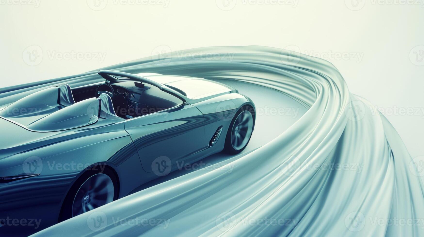 Highspeed footage of the convertible top being lowered with the wind creating ripples and folds in the fabric photo