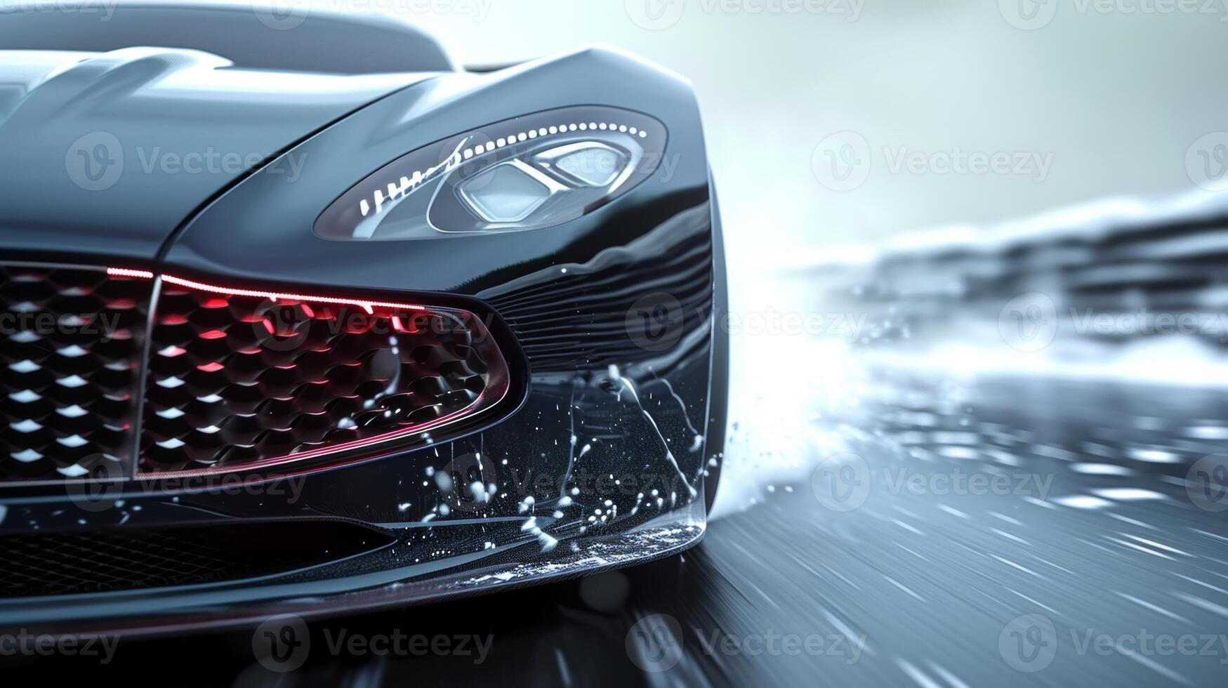 As the car accelerates the camera focuses on the dynamic grille capturing the rapid movement of the active shutters as they adjust to channel air towards the engine for optima photo