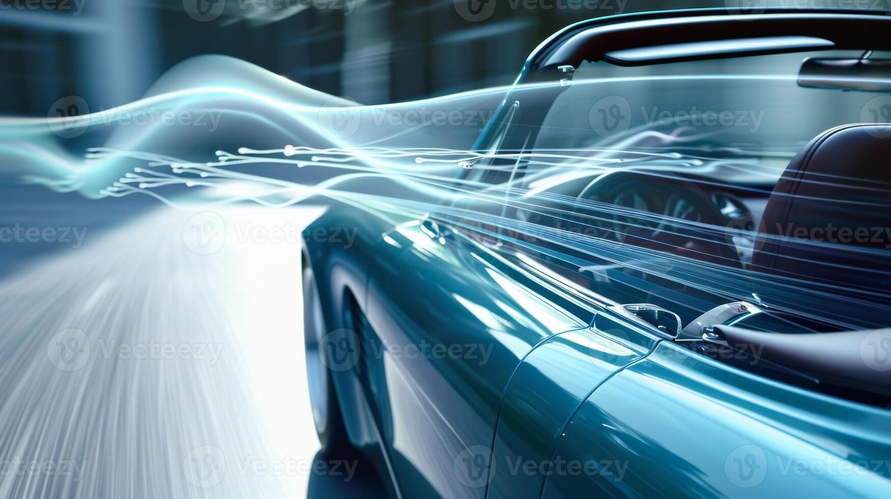 An upclose shot of the air currents around the side mirrors of a convertible as they redirect and swirl the airflow around the vehicle photo