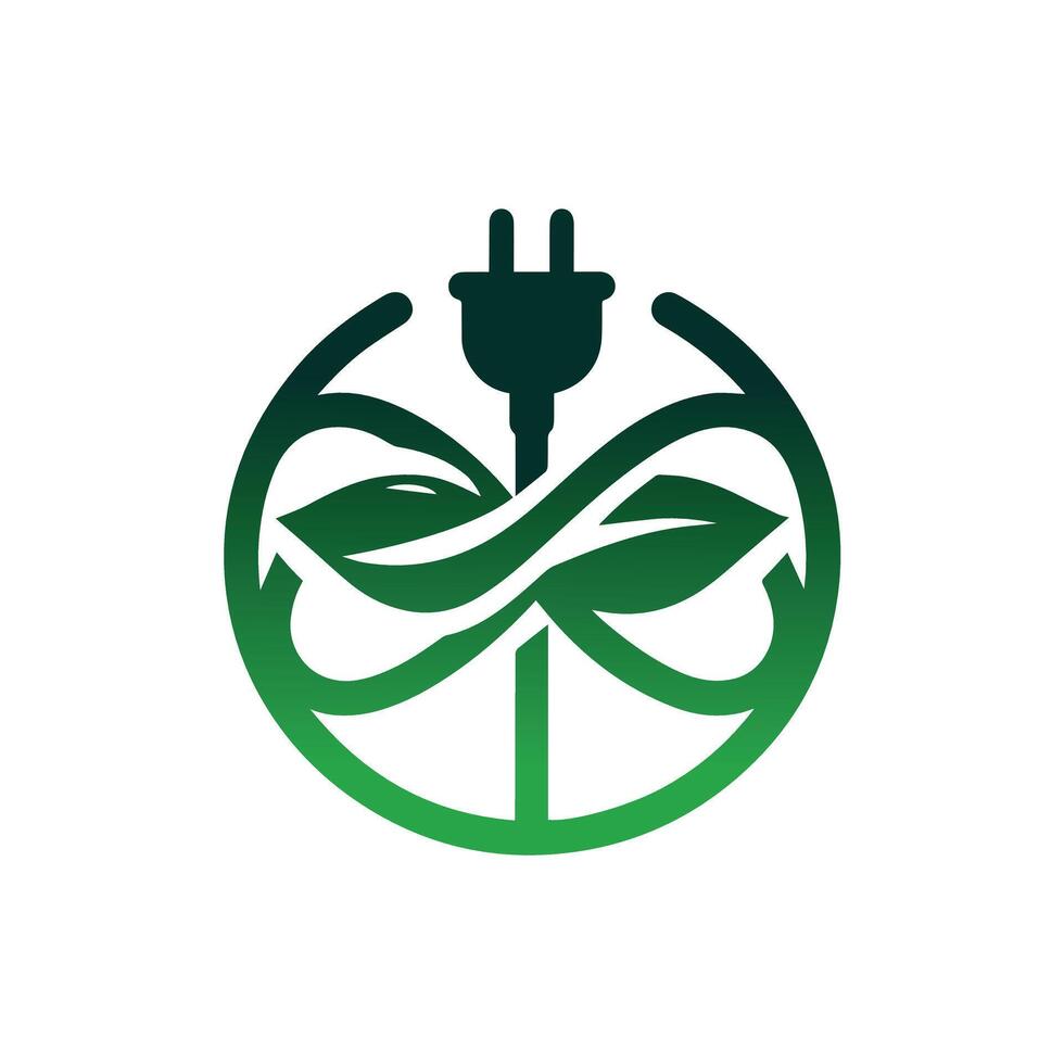 Green Energy Logo with Leaf and Electrical Plug Icon vector