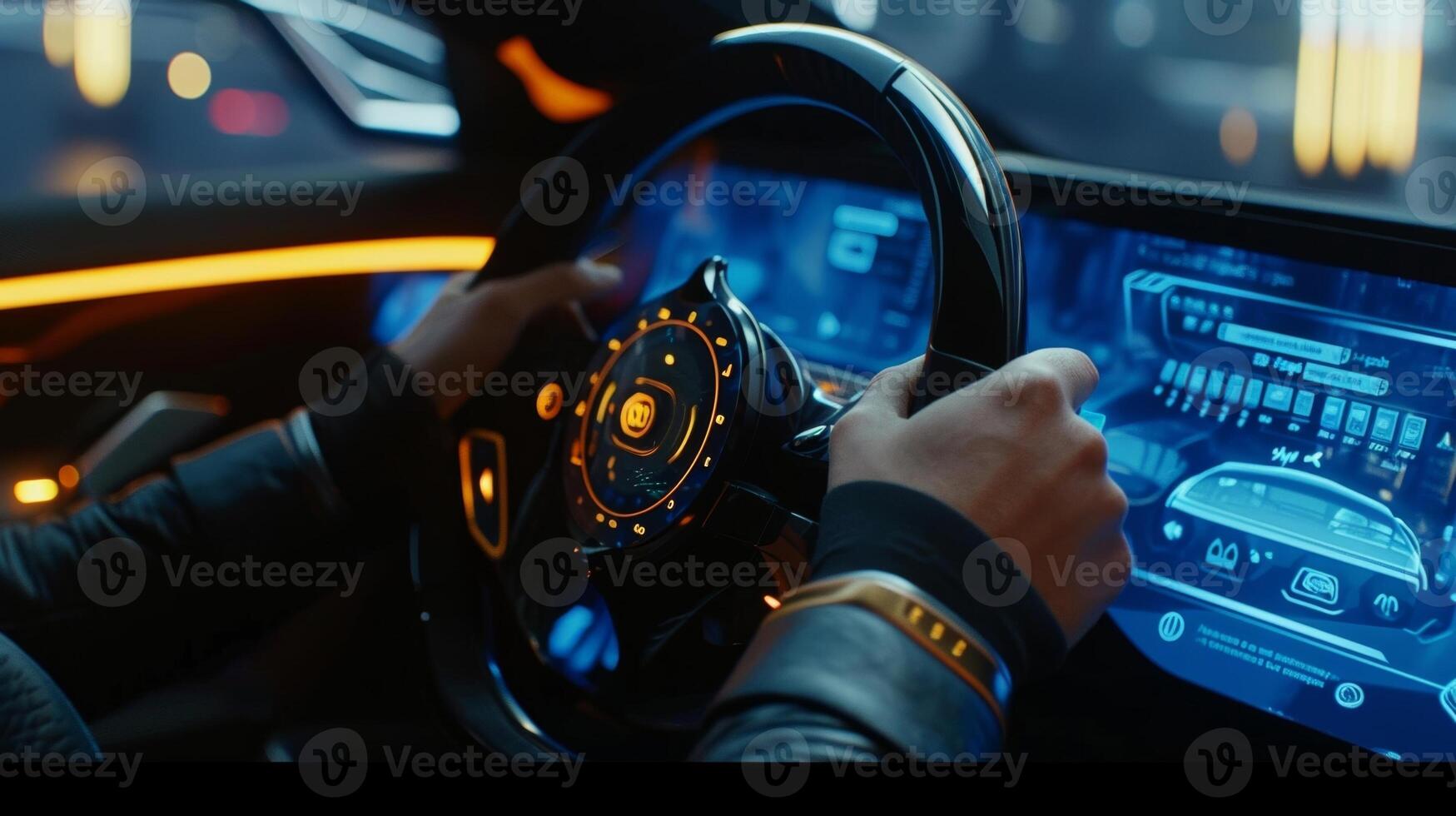 A closeup of the systems voice command feature in action as the user speaks a command and the screen responds with an animated visualization of the requested action photo