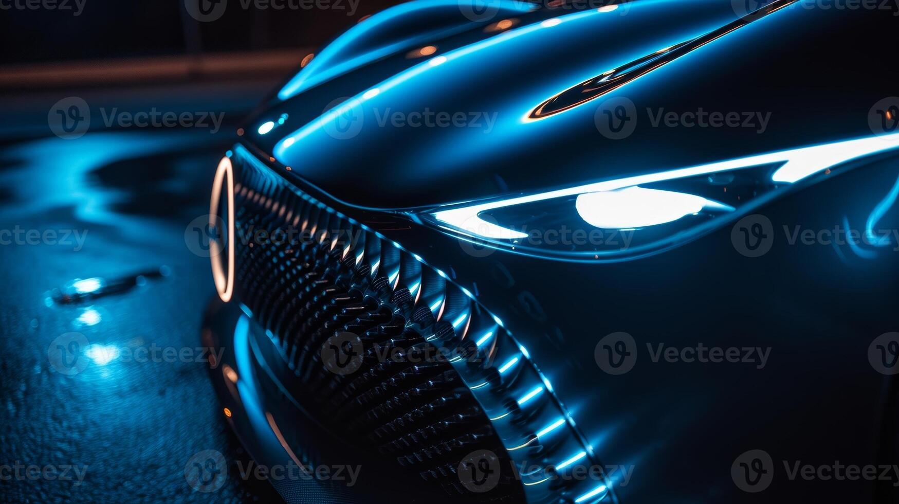 A unique perspective of an illuminated grille shot from an angle to showcase the depth and dimension created by the combination of lights and shadows photo