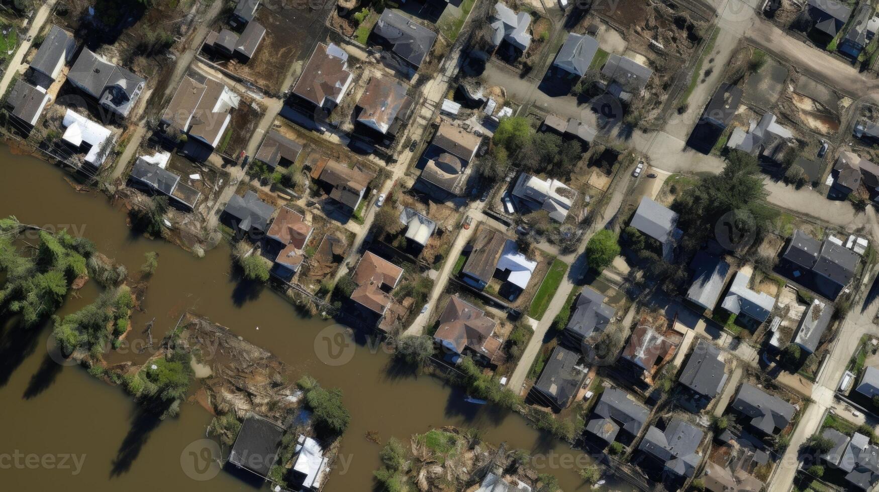 A series of satellite images showcasing the devastation caused by heavy flooding on residential neighborhoods. photo