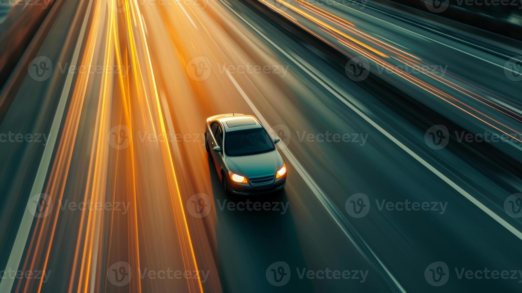 Slow motion footage of a family car driving on the highway showcasing how the streamlined body allows for smooth airflow and minimal wind resistance photo