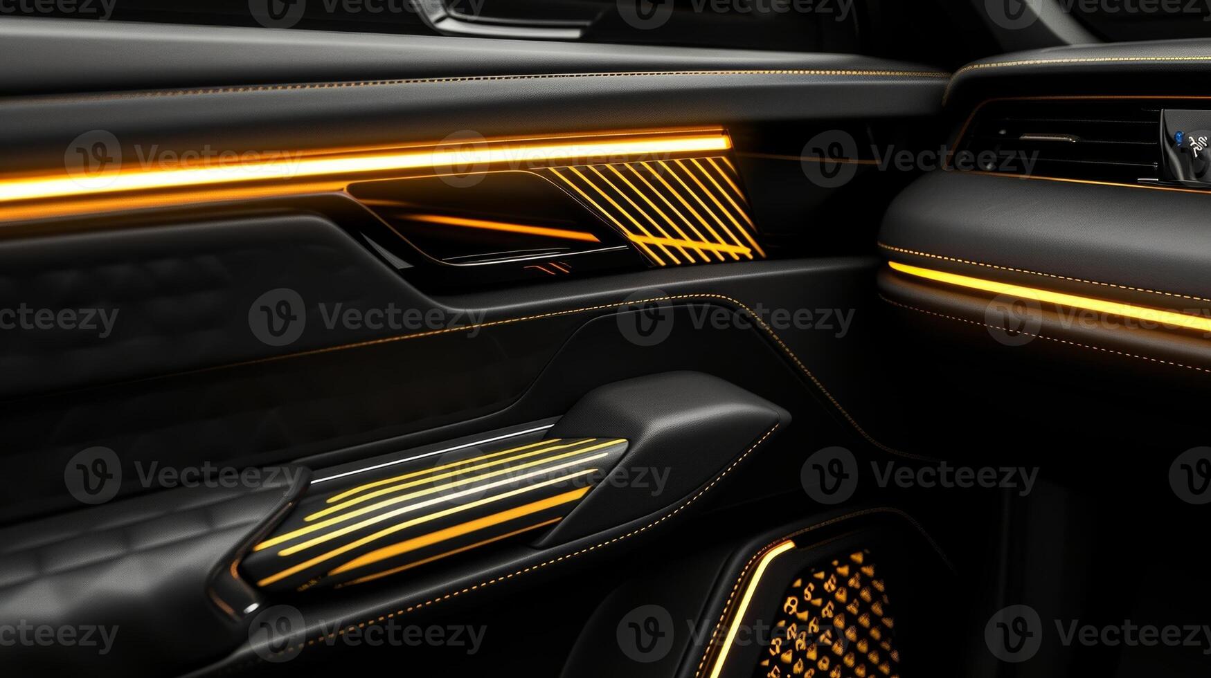 The door handles of the car adorned with a chic neon pattern of black and gold stripes adding a touch of luxury to the design photo