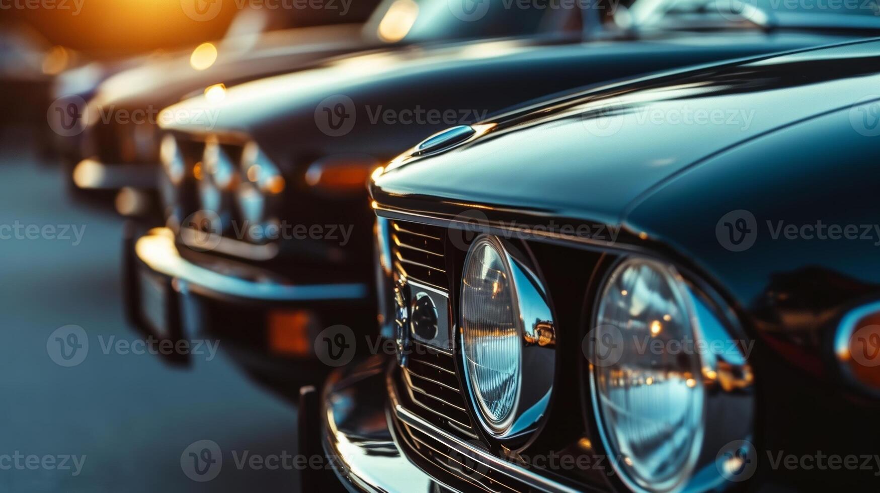 A row of small rectangular headlights with a black trim characteristic of Eastern European cars and their practical and utilitarian design photo