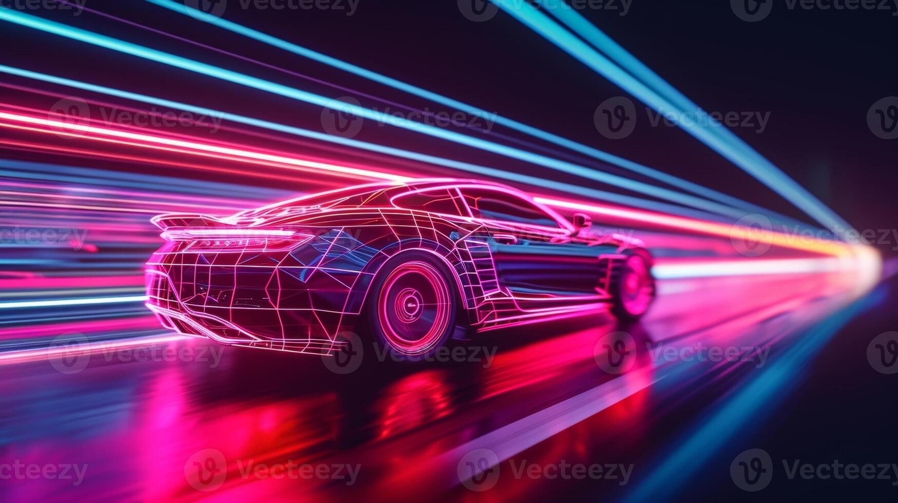 Slowmotion shot of neon lines running along the cars side creating a mesmerizing display of light and movement photo