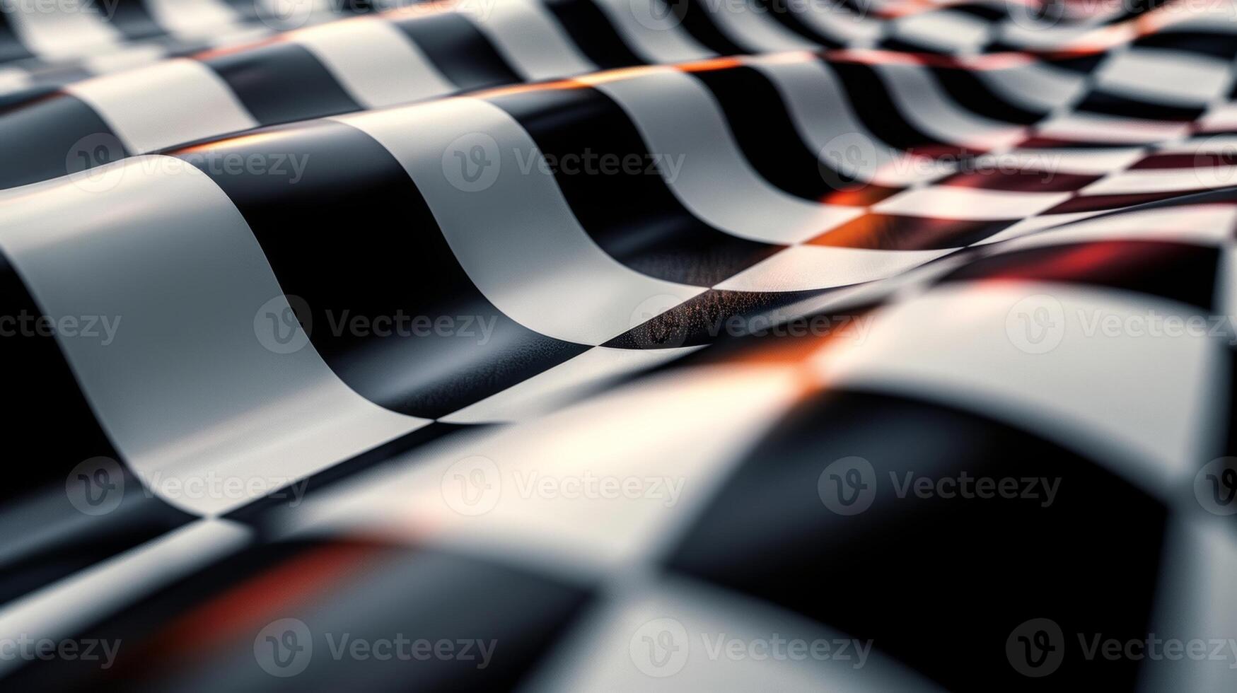 A high angle shot of the checkered flag being unfurled the lines and patterns stretching out and filling the frame photo
