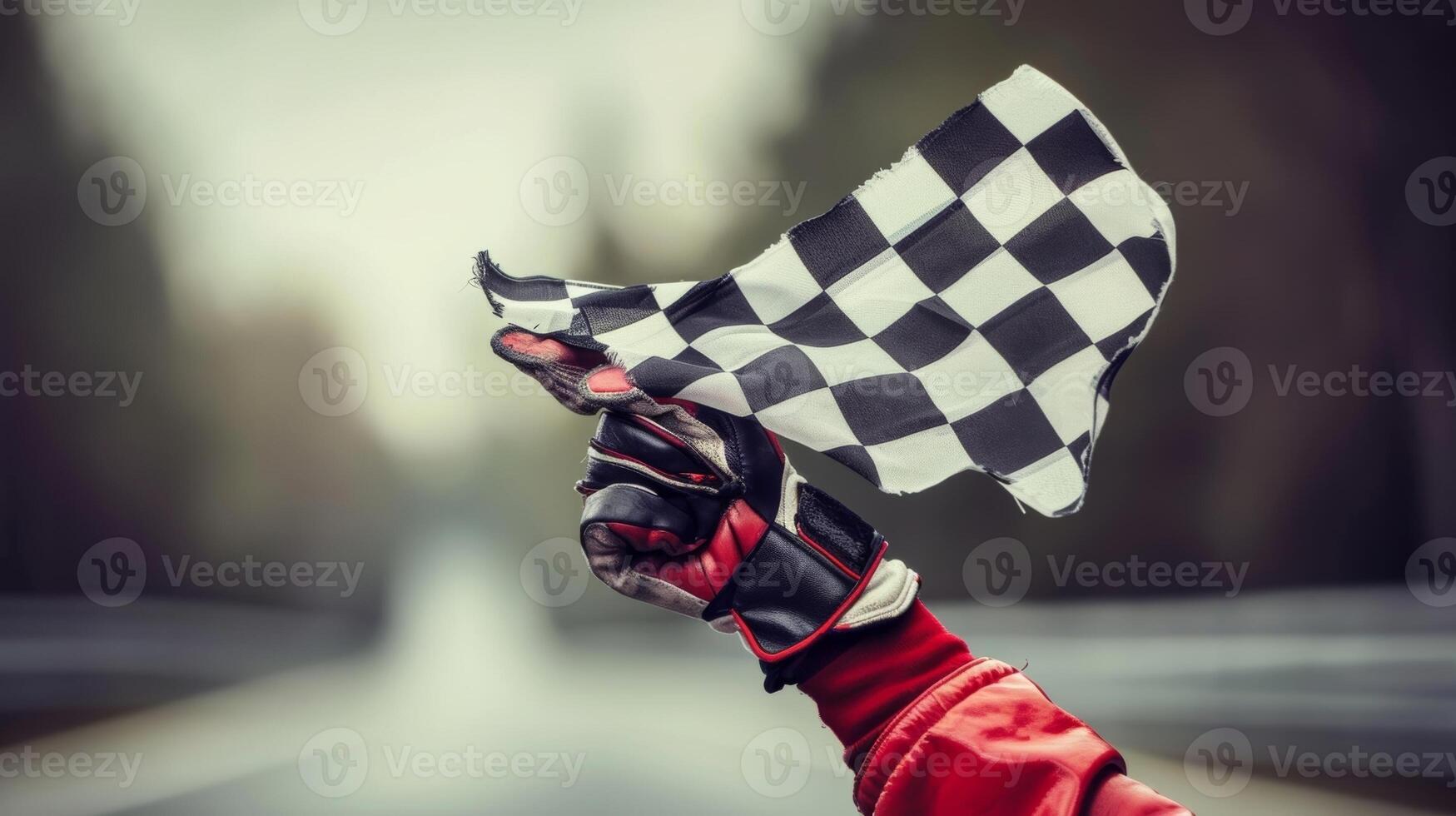 The race winners racing gloves gripping the checkered flag a small piece of fabric representing months of hard work and dedication photo