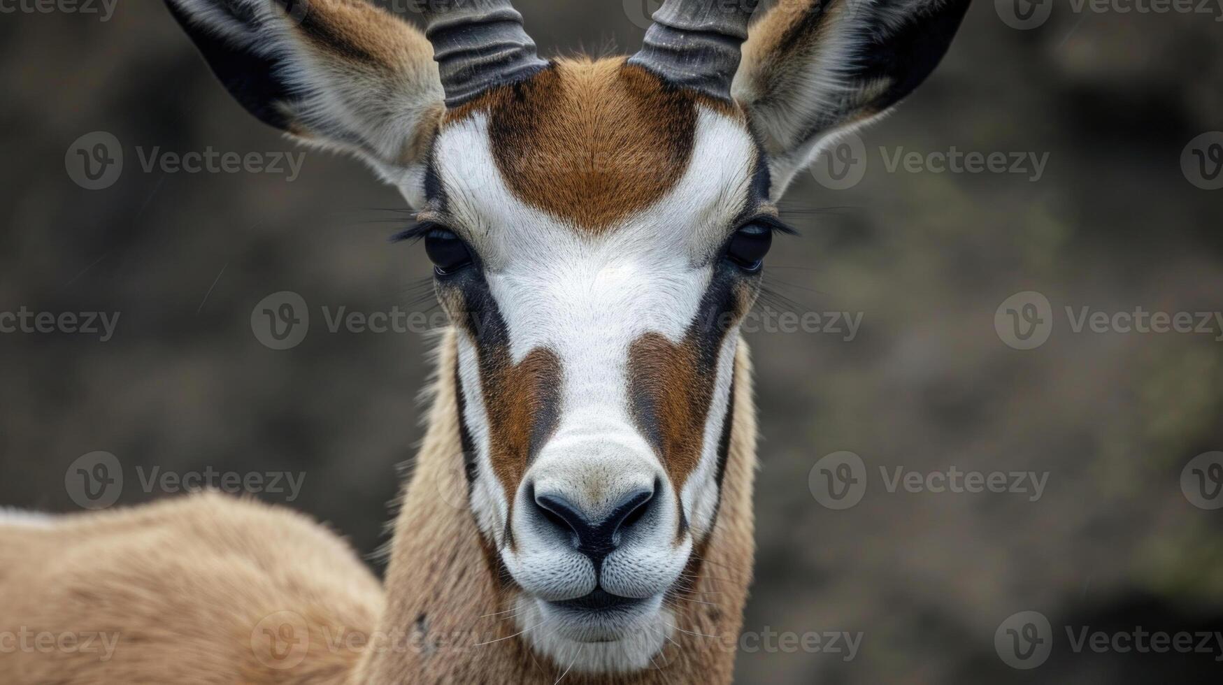 Closeup of a pronghorn lowering its head its dark eyes ly visible behind long fluttering lashes photo