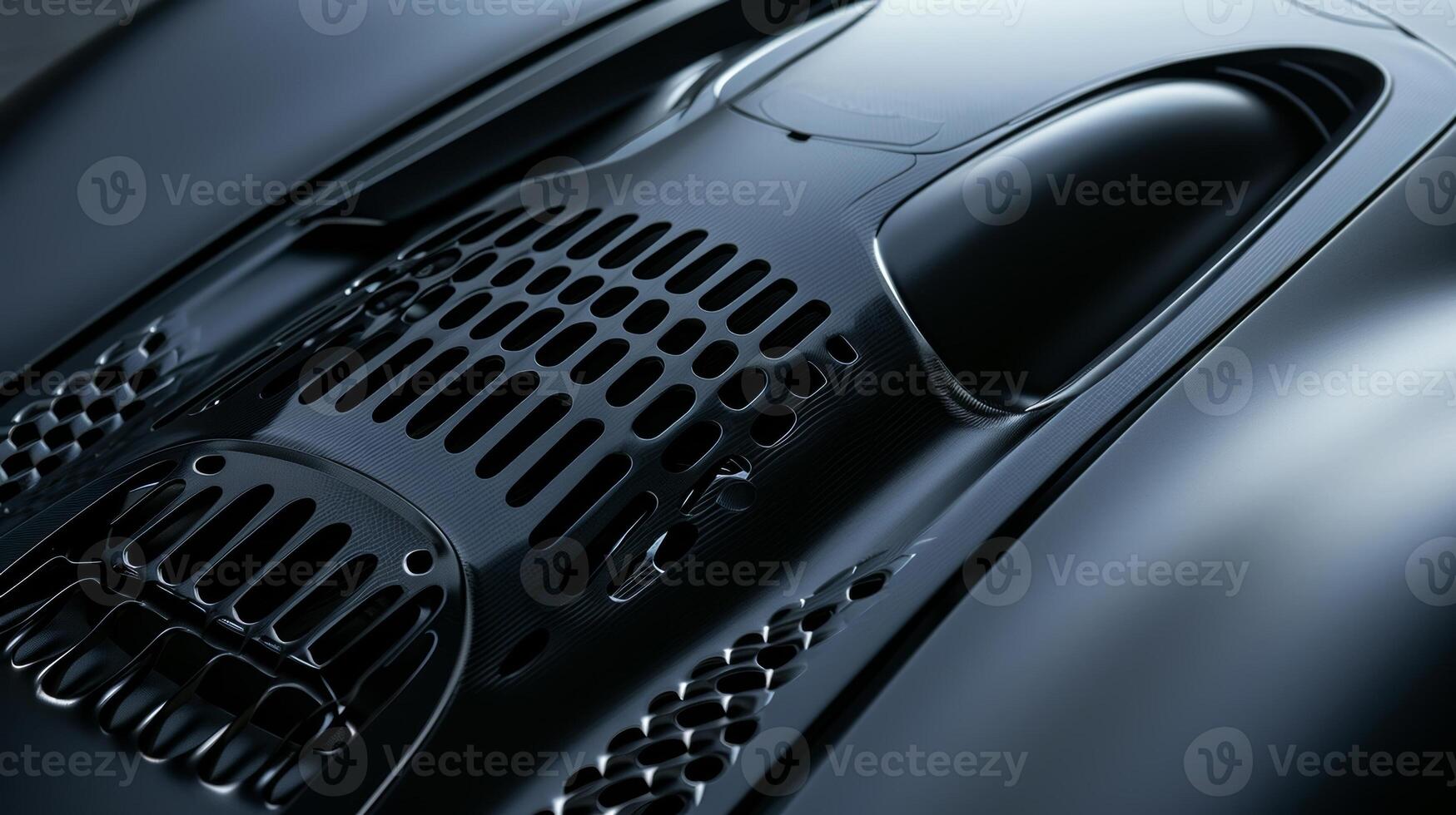 A closeup shot showcases the intricate air vents strategically p to improve engine cooling and airflow for optimal performance photo