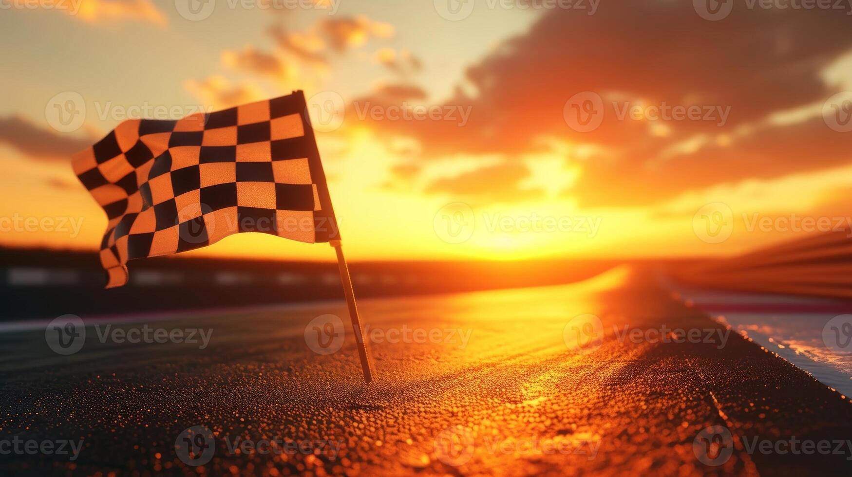 The golden sun casts its last rays on the checkered flag serving as the ultimate prize for the races top driver photo