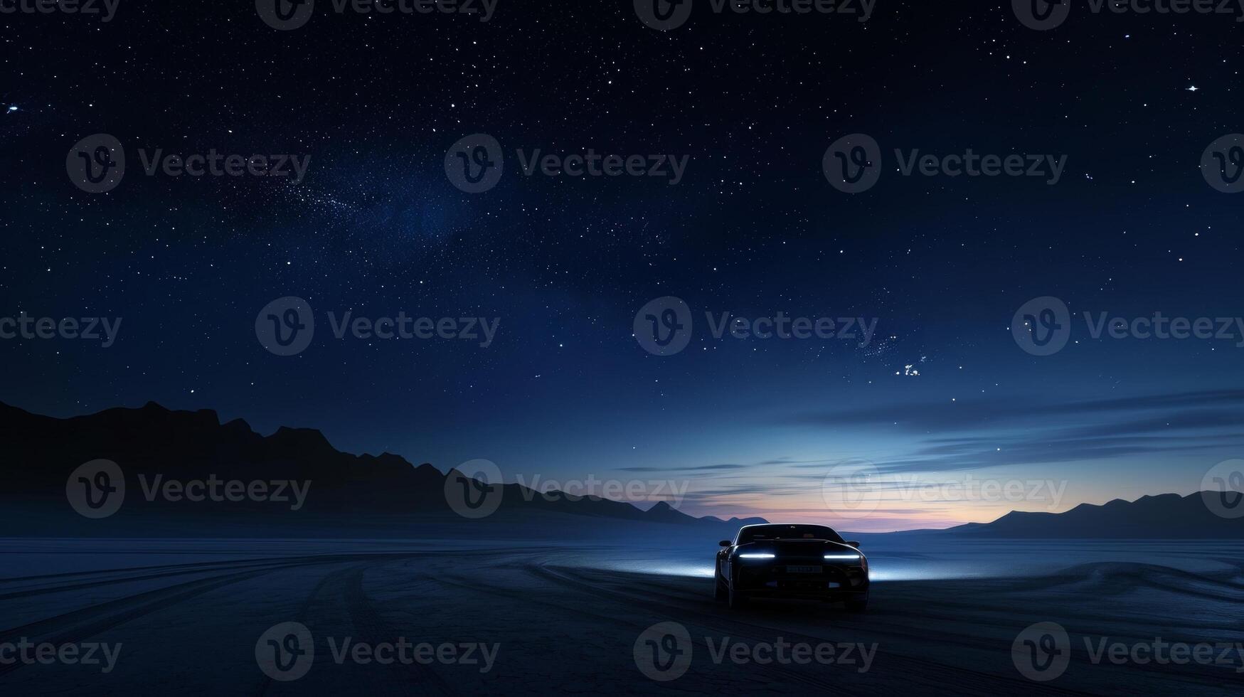 The blending of manmade and natural lights can be seen in the enchanting combination of car headlights and the ling stars in the distance photo