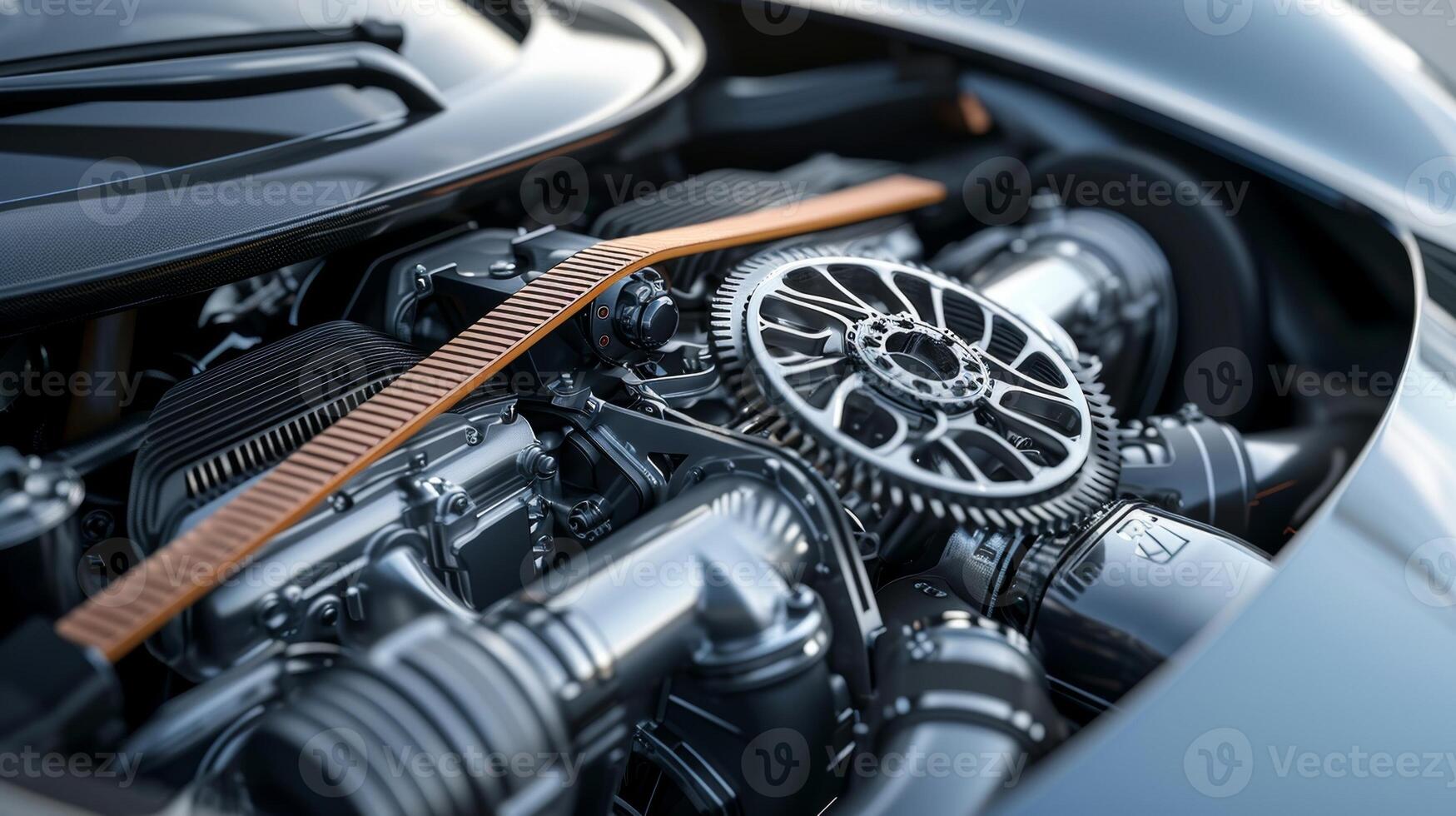 The serpentine belt is in full view effortlessly powering various engine components a testament to the engines efficient design photo