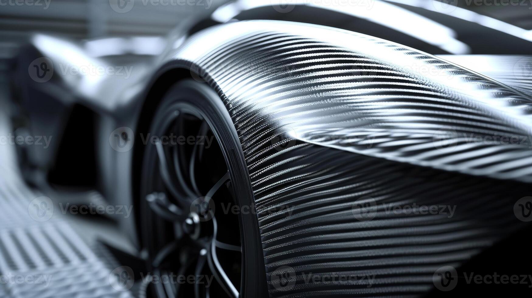 The closeup shows the intricate details of the cars carbon fiber body which is not only lightweight but also incredibly strong and aerodynamic photo