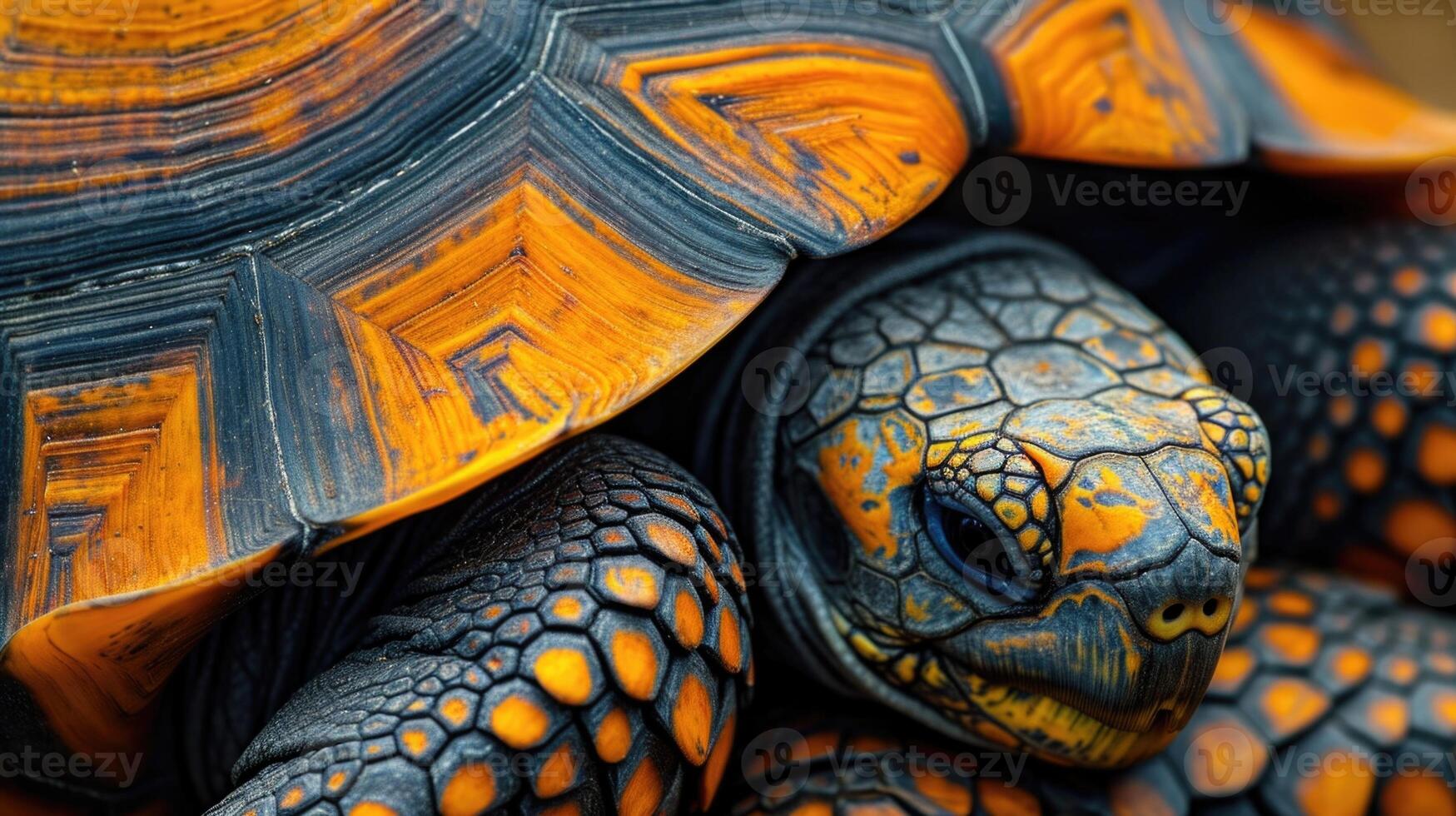 Closeup of a tortoises shell with its intricate patterns and colors as it closes tightly around the body for protection photo
