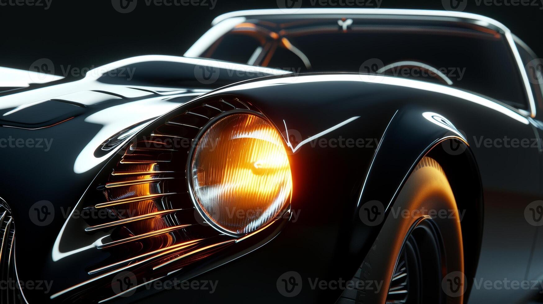 A closer look at the dynamic shape and vintage finish of a 1960s cars headlight reveals a true statement piece of automotive design photo