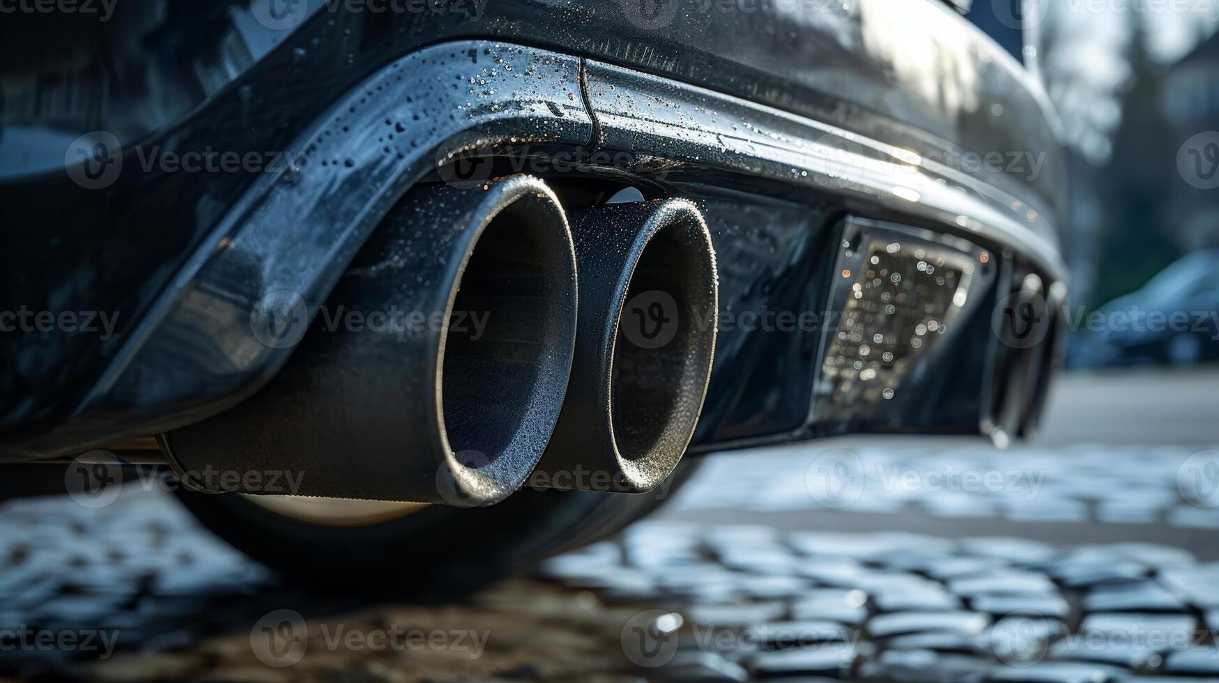 An extreme closeup of the exhaust pipes revealing any signs of wear and tear or damage photo