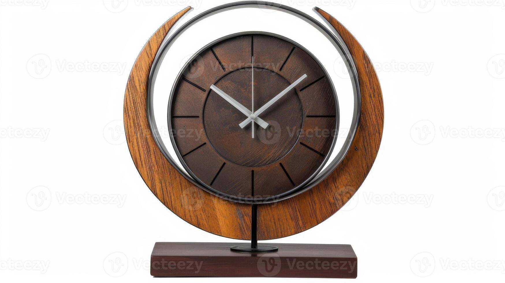 A stylish desk clock with a wood and metal finish combining functionality and design photo