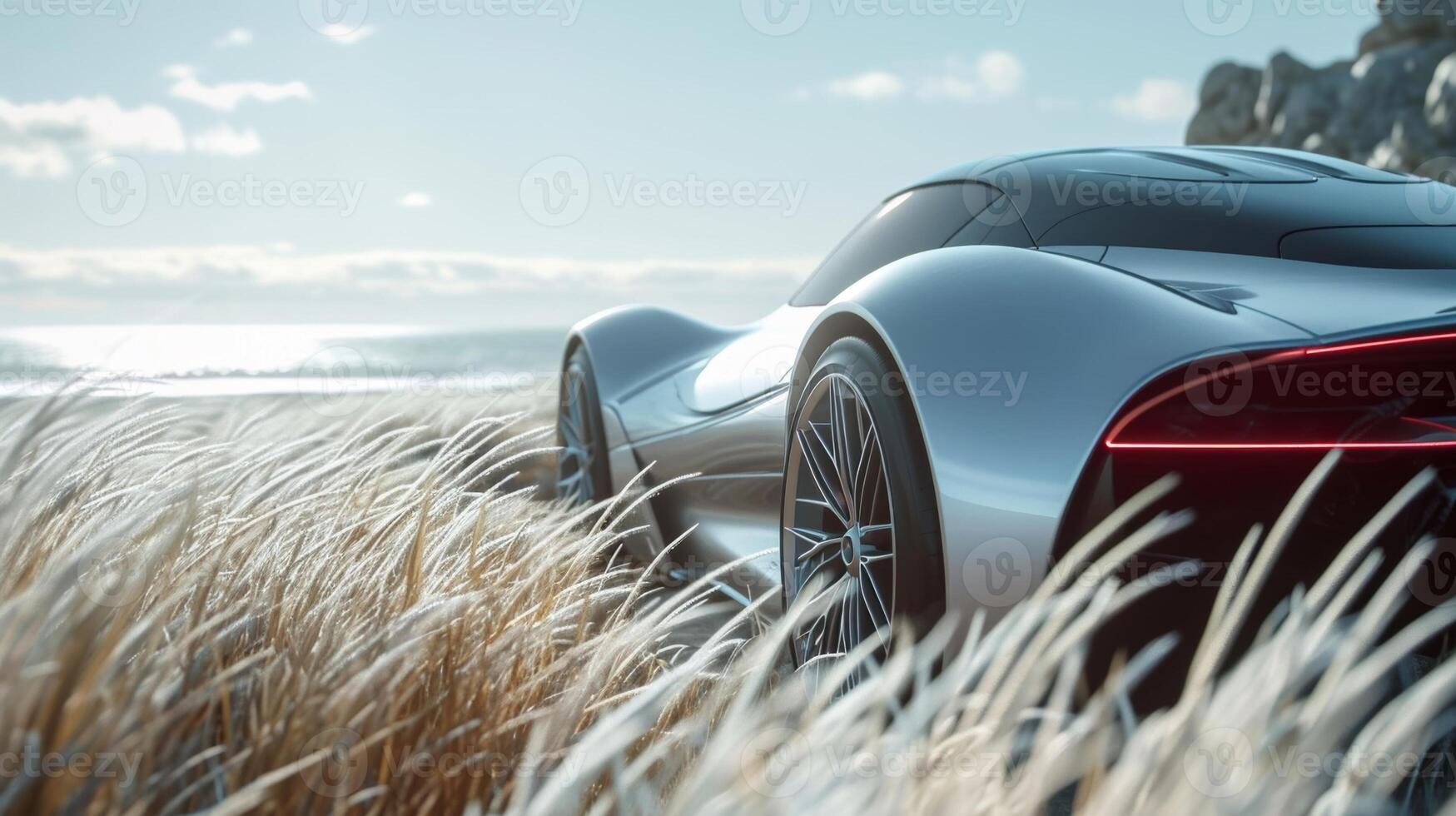 An up close view of seagr swaying in the breeze along the shoreline with the distant sounds of crashing waves in the background photo