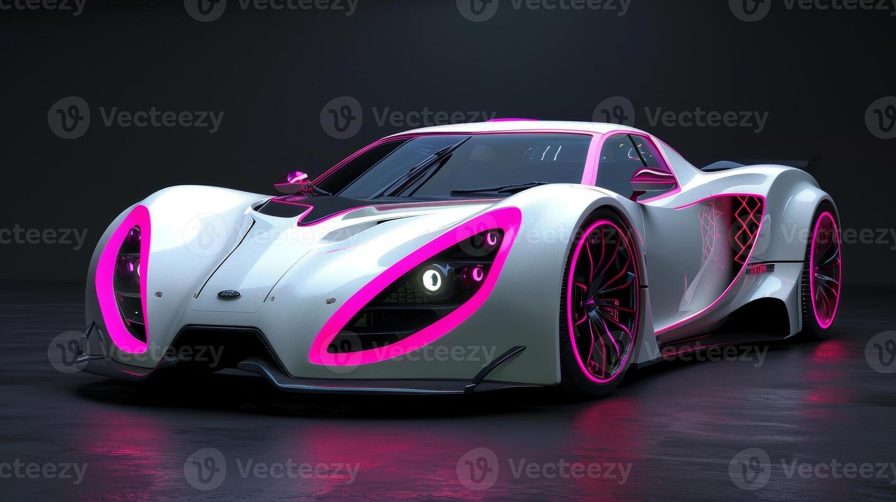 The bright pink neon racing stripe on this elegant white car merges the clic racing style with a fun and playful twist photo