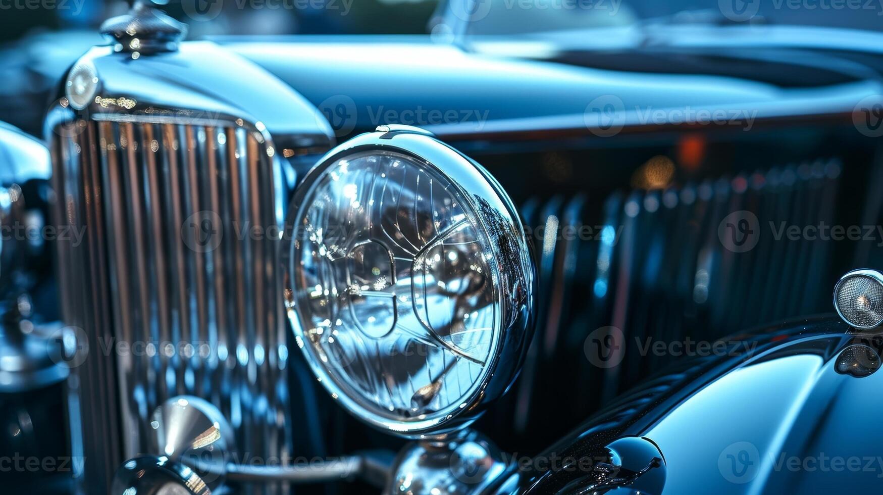 A closeup of the vintage cars distinctive headlight featuring a unique and elegant shape that sets it apart from modern vehicles photo