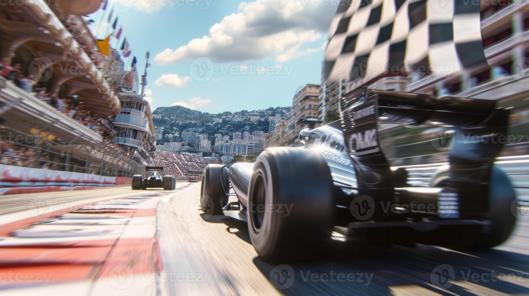 The camera zooms in on the steady hand she waves the checkered flag photo