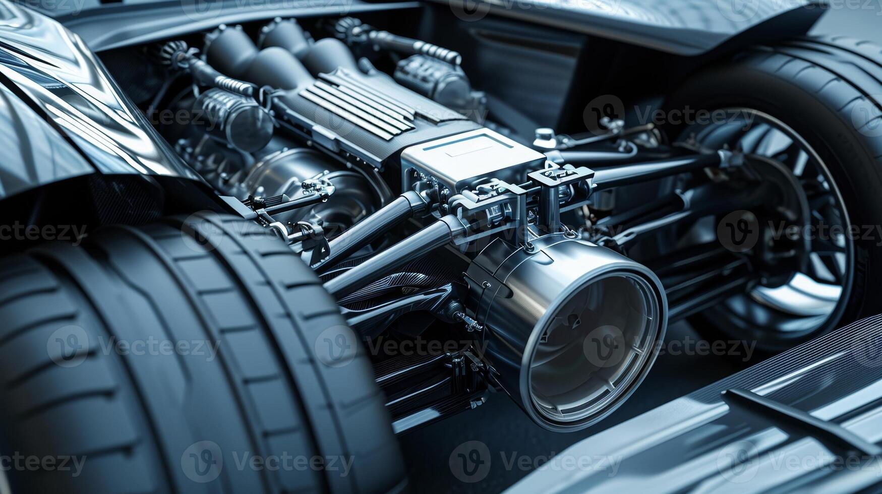A closeup of the advanced engine technology in an ecofriendly car designed to use less fuel while still providing powerful performance photo
