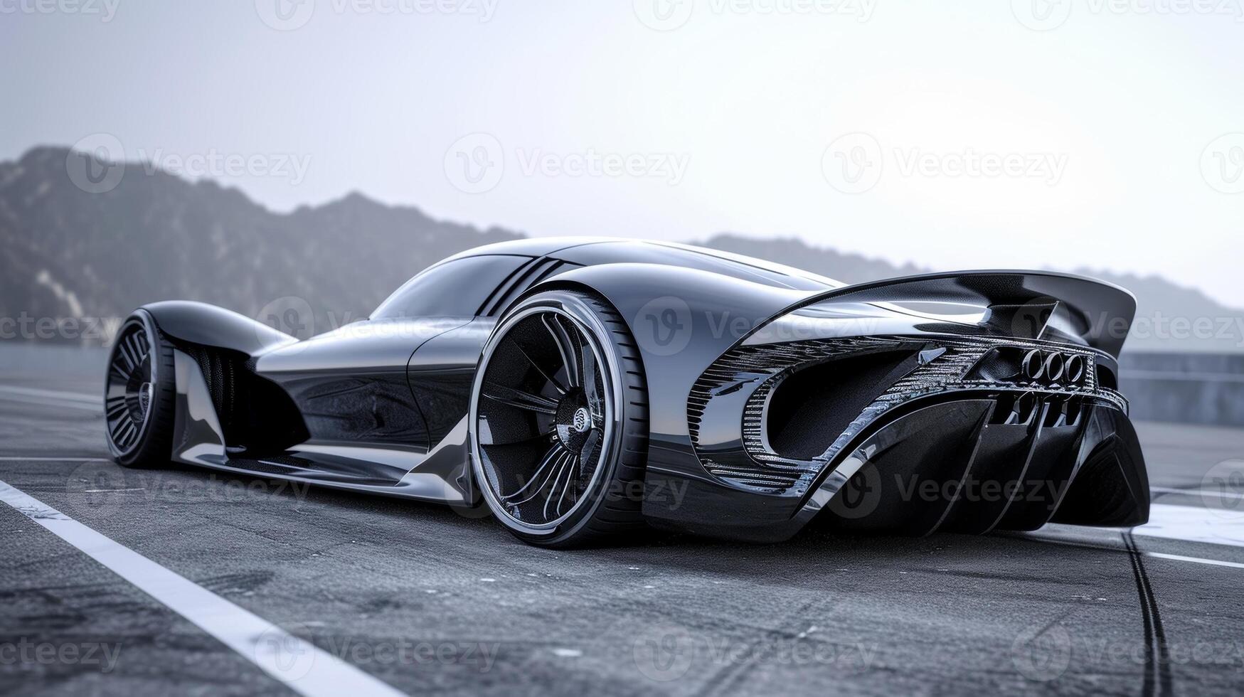 A zoomedin view showcases the sleek curves and angles of the underbody designed to reduce drag and increase downforce for improved stability at high speeds photo