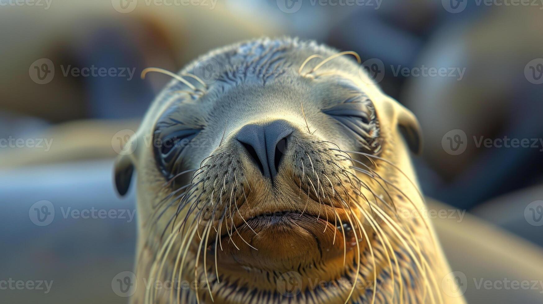 Closeup of the seal pups whiskered snout sniffing the salty sea breeze with excitement and anticipation photo