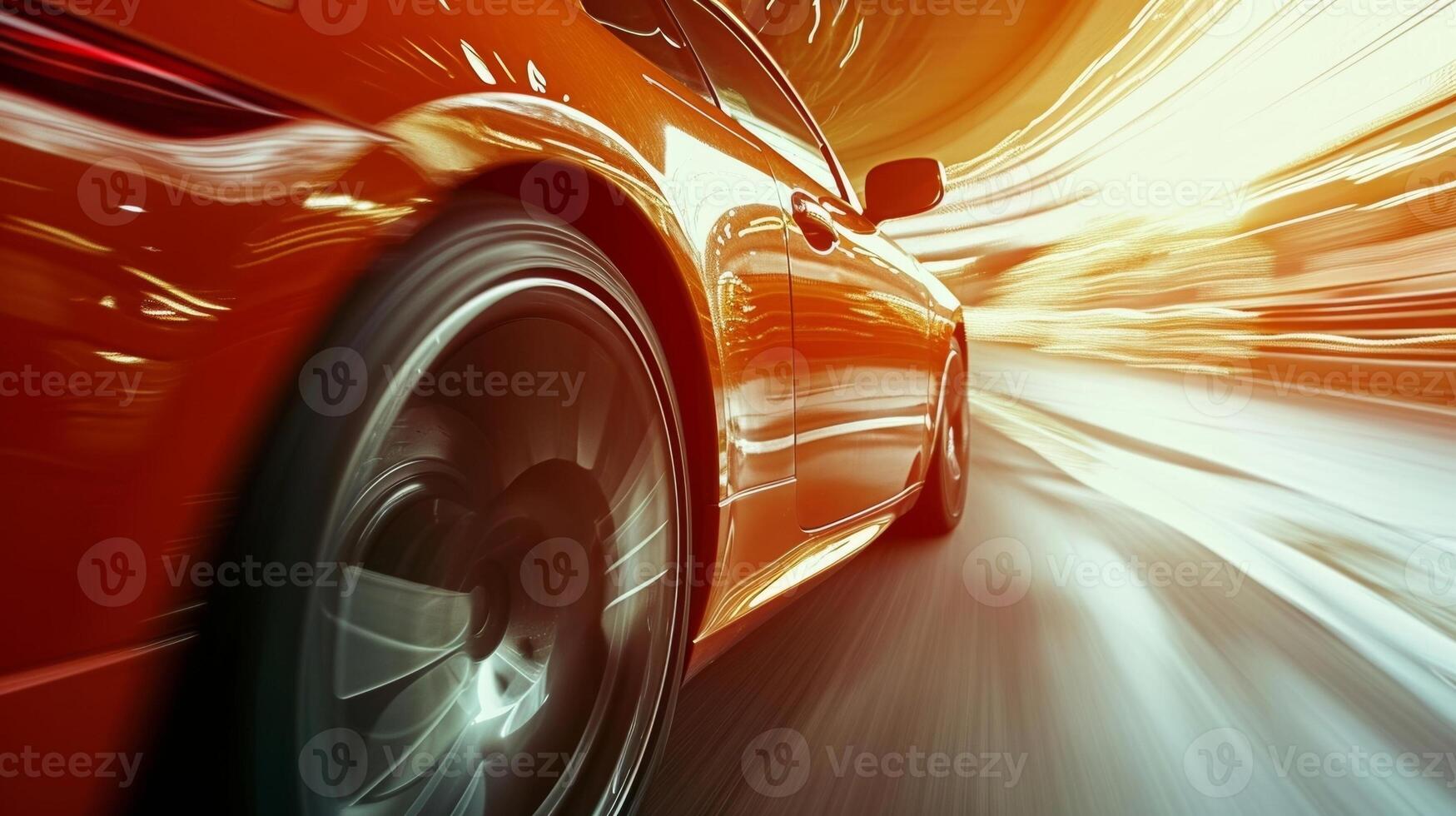 The intense vibrations shake the camera as it captures a closeup of a car speeding by inches away from the wall photo