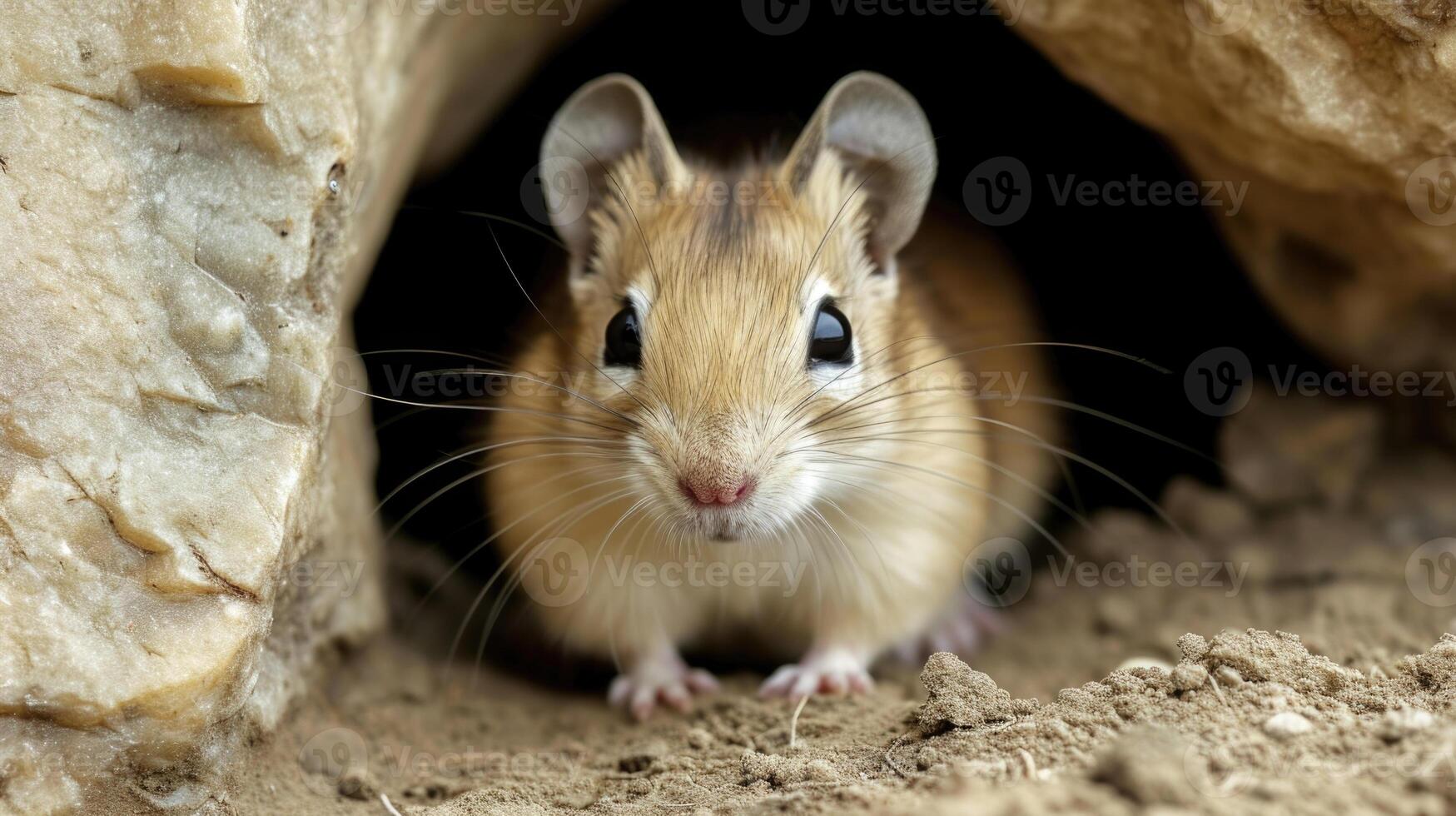 Closeup of a Mongolian Gerbils small but mighty front teeth as it gnaws away at the entrance of its burrow creating and maintaining a clear opening for quick escape photo