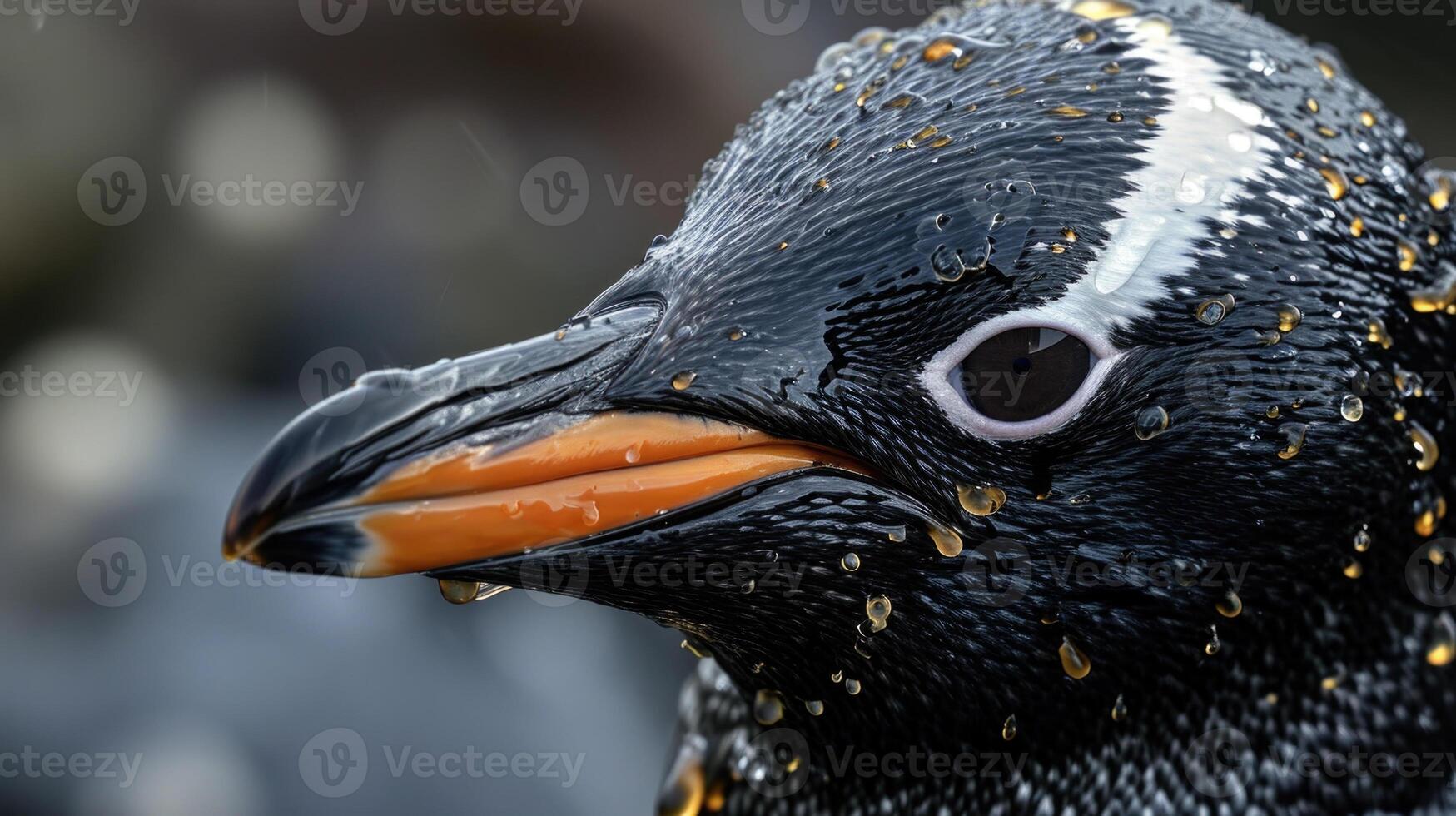 Closeup of a penguins beak coated in thick oil making it difficult to eat and causing respiratory issues photo