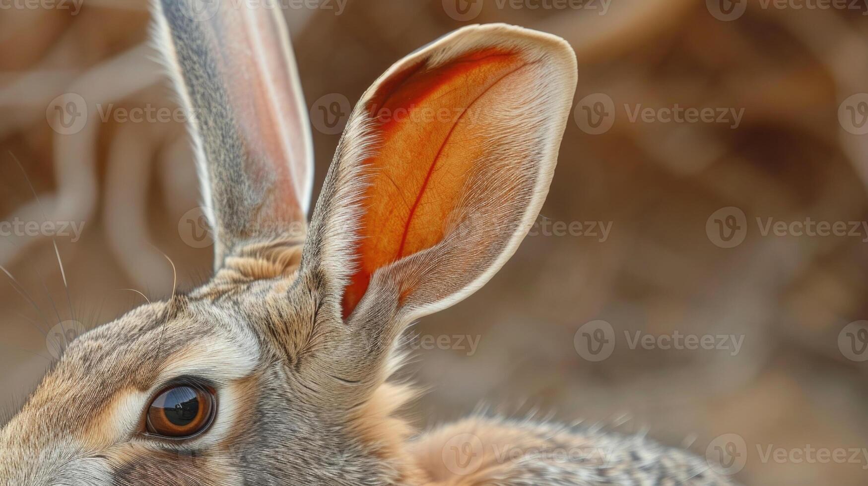In this closeup image a jackrabbits ear is on full display showcasing its remarkable ability to rotate up to 180 degrees to better detect sounds. A crucial adaptation tha photo