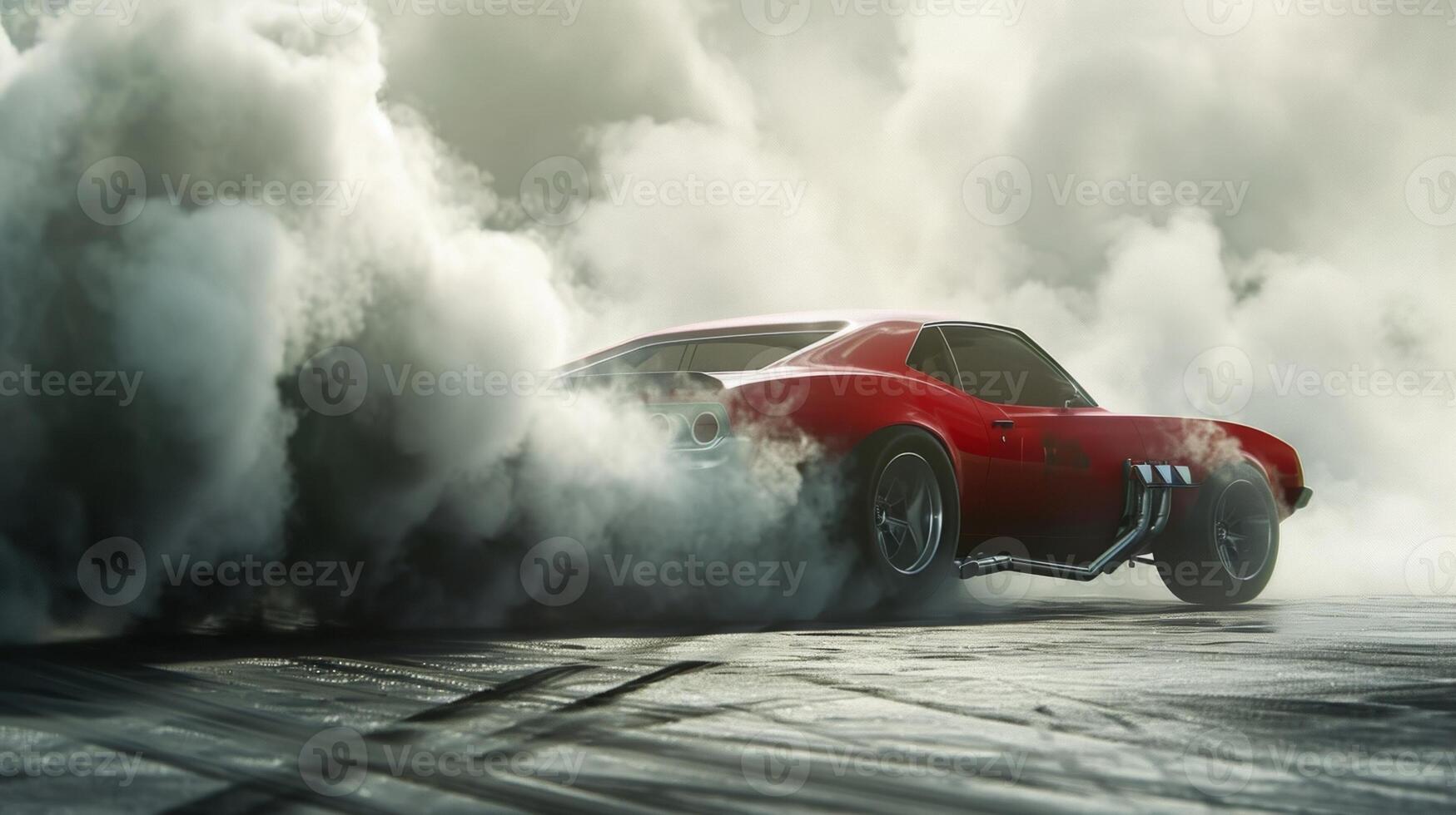 The tires spin furiously creating a cloud of smoke around the car as it prepares to launch off the line photo