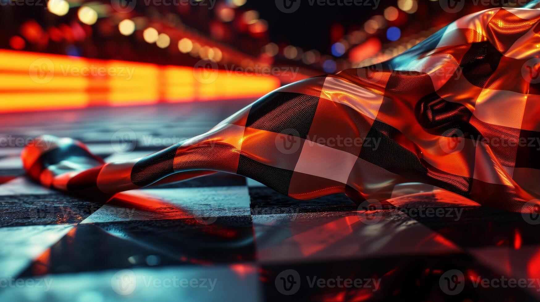 Slow tracking footage of the checkered flag being carried by a runner the rhythmic movement of the fabric creating a mesmerizing visual effect photo