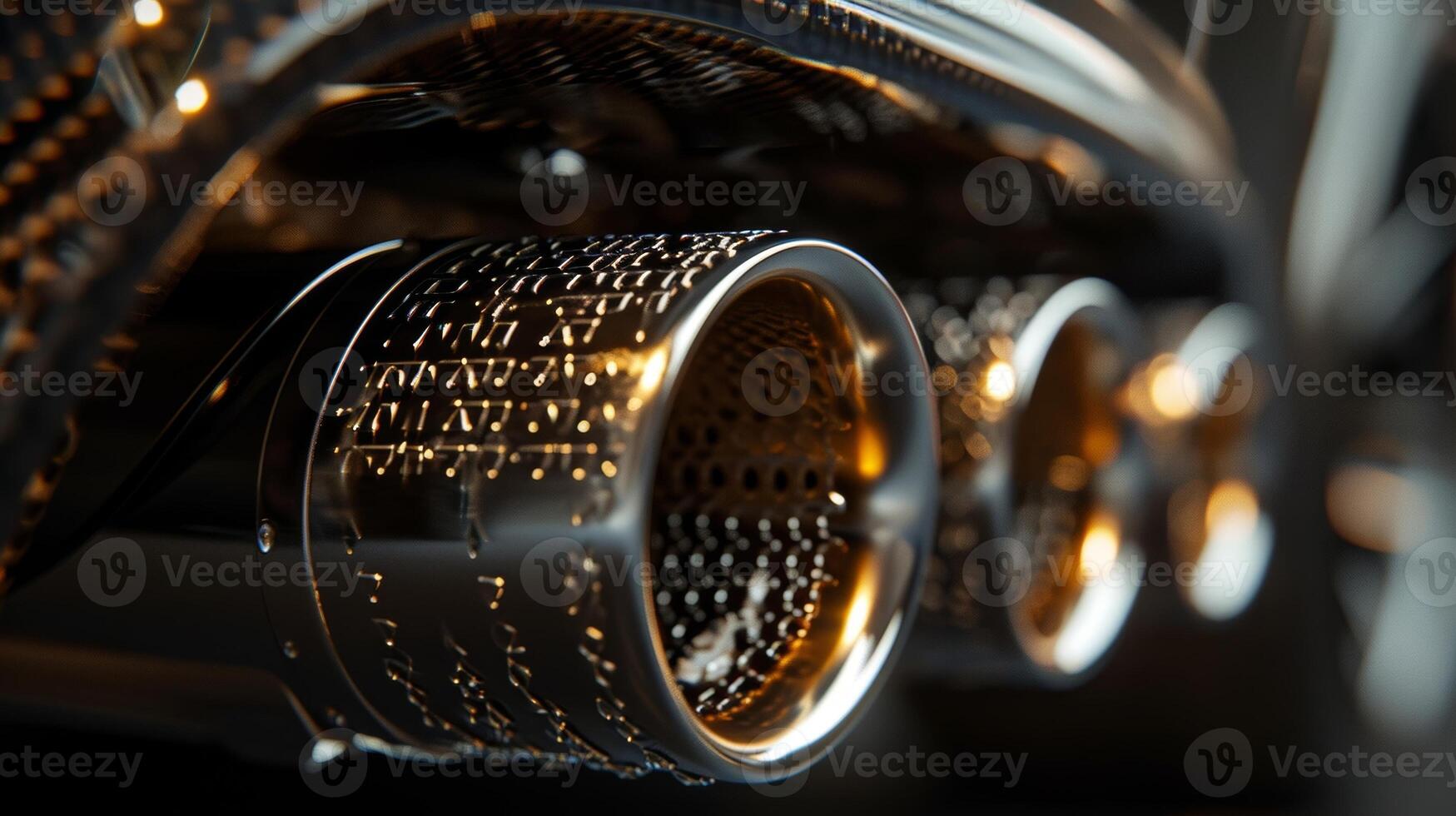 An upclose view of the exhaust pipes capturing their metallic texture and intricate patterns photo