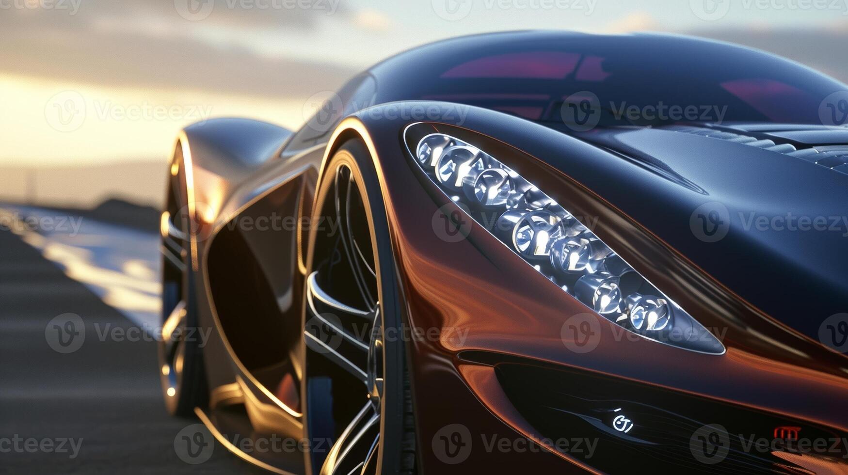 The headlights of a sports car designed to resemble the shape and look of a hummingbird in flight with a streamline and aerodynamic appearance photo