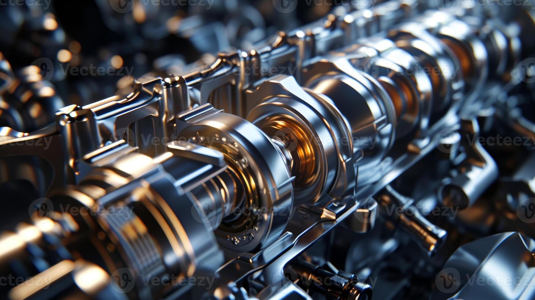 With a focus on the camshaft the engines heart the camera captures its movements as it controls the opening and closing of the valves photo