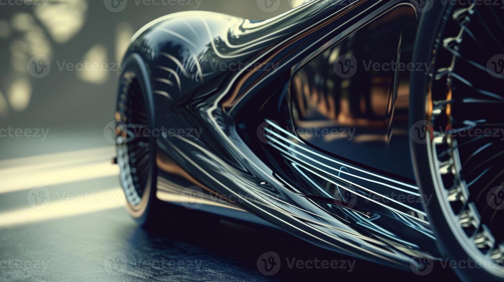 A low angle view of a luxurious cars front fender showcasing the finely crafted curves and lines that enhance both aesthetics and aerodynamics photo