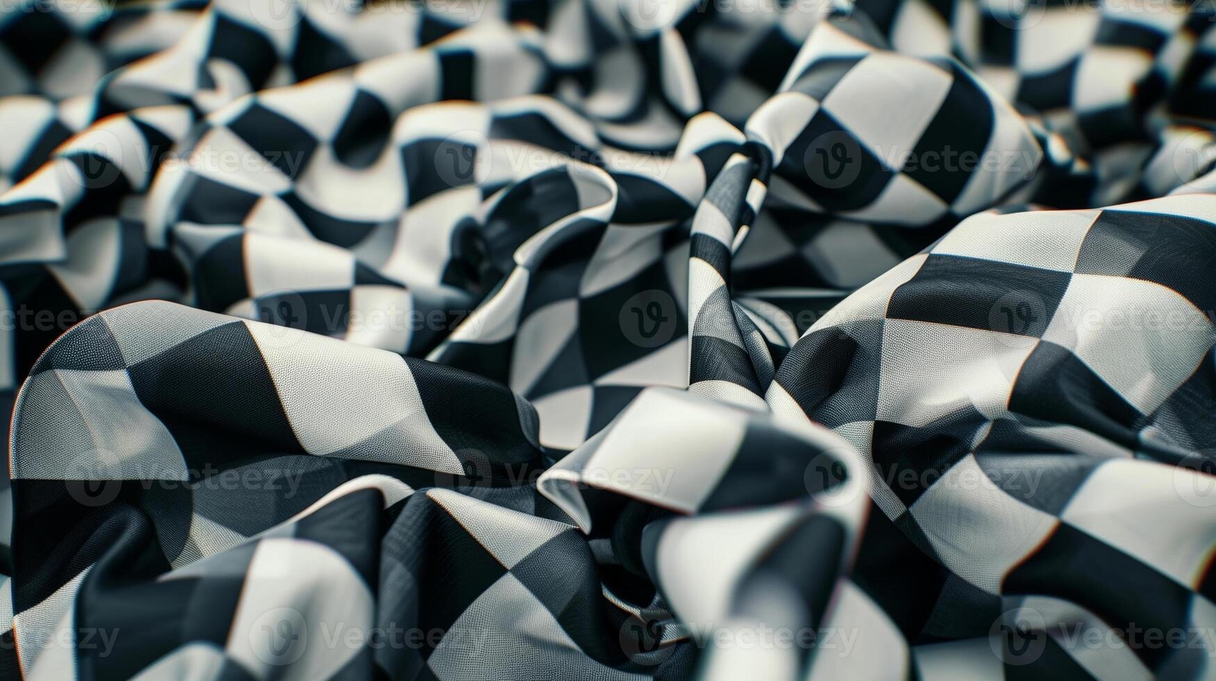Closeup of a pile of checkered flags each one folded neatly and waiting to be used in the next race highlighting the ubiquitous presence of this symbol in the world of racing photo