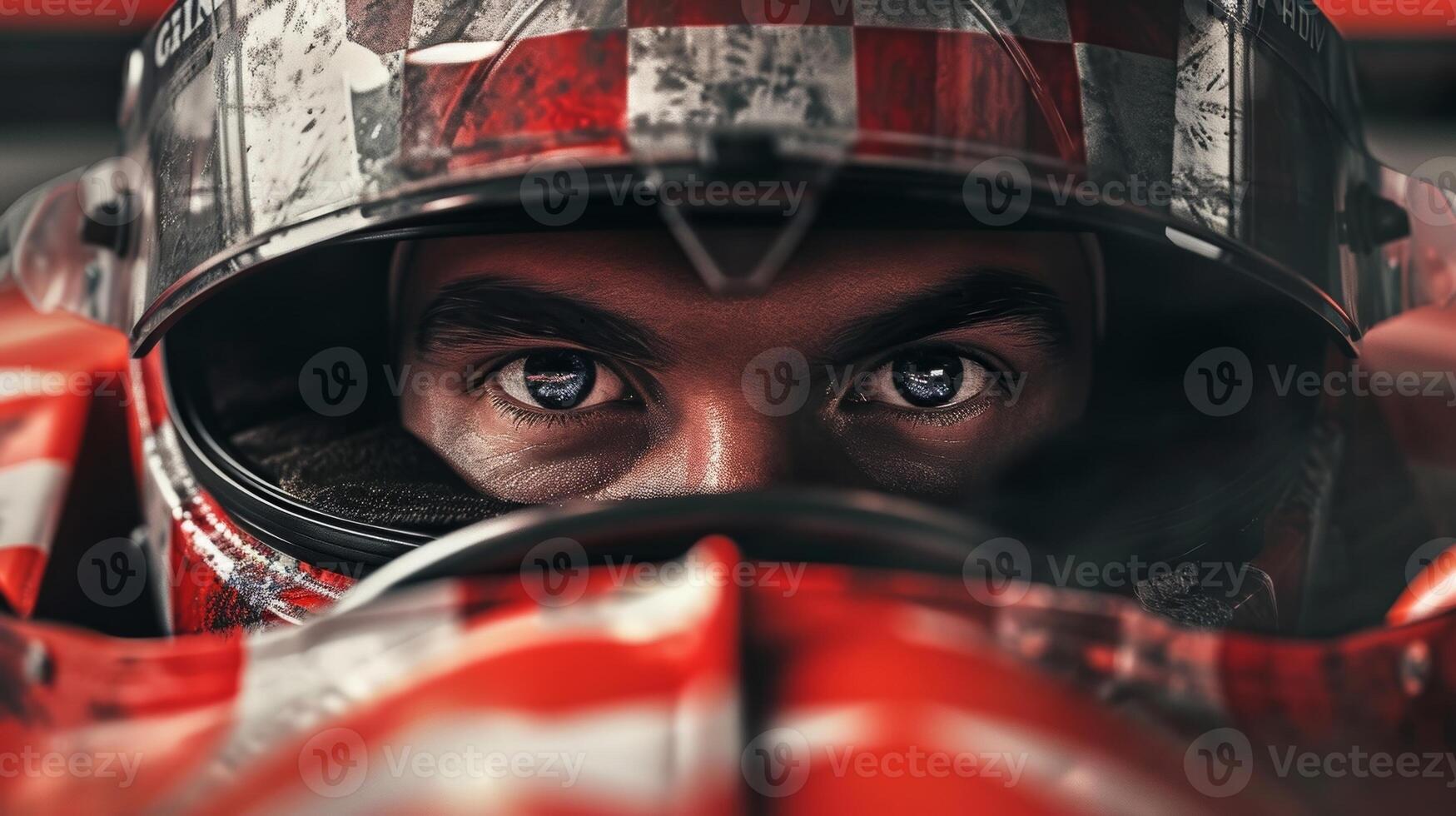 The intense eyes of a racer as they approach the checkered flag a symbol of the final race of a legendary era in the sport photo
