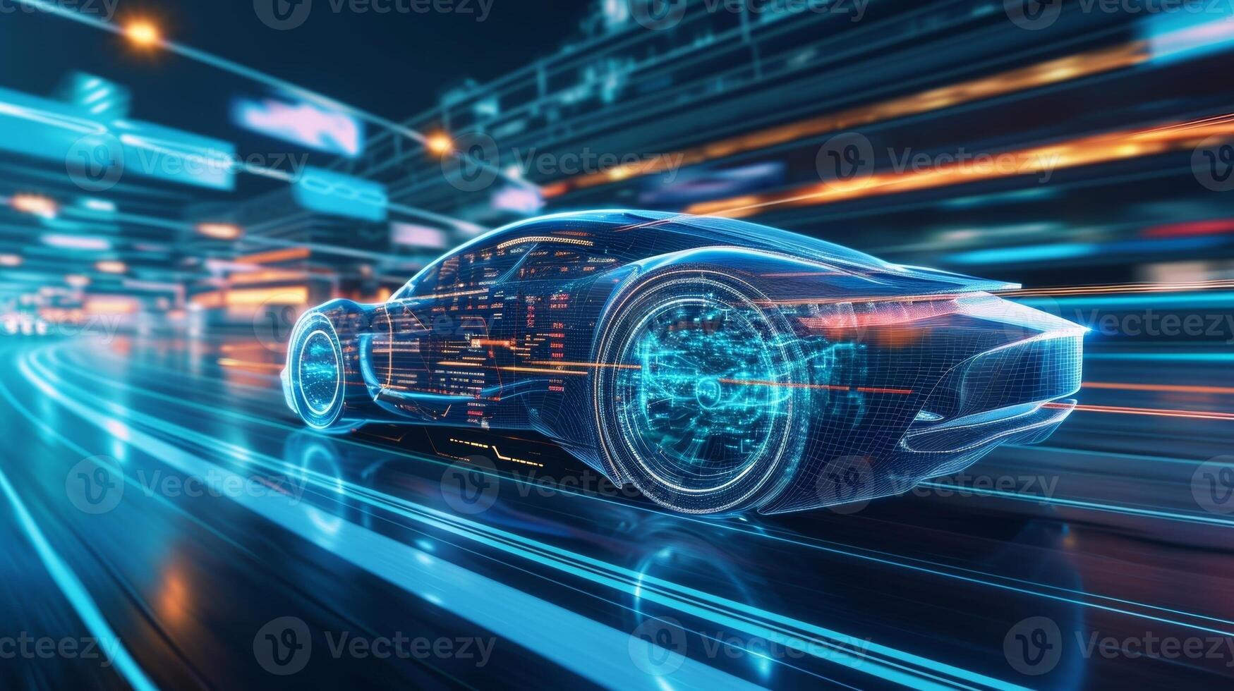 As the car accelerates the holographic display shows a dynamic graph of the engines performance with data and statistics changing and updating in realtime. This provides photo