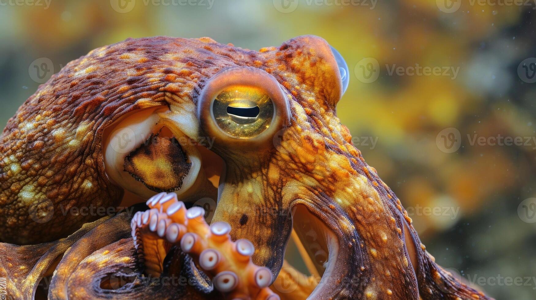 Closeup of the octo beak ready to snap shut on a small crustacean as it hunts for its next meal photo