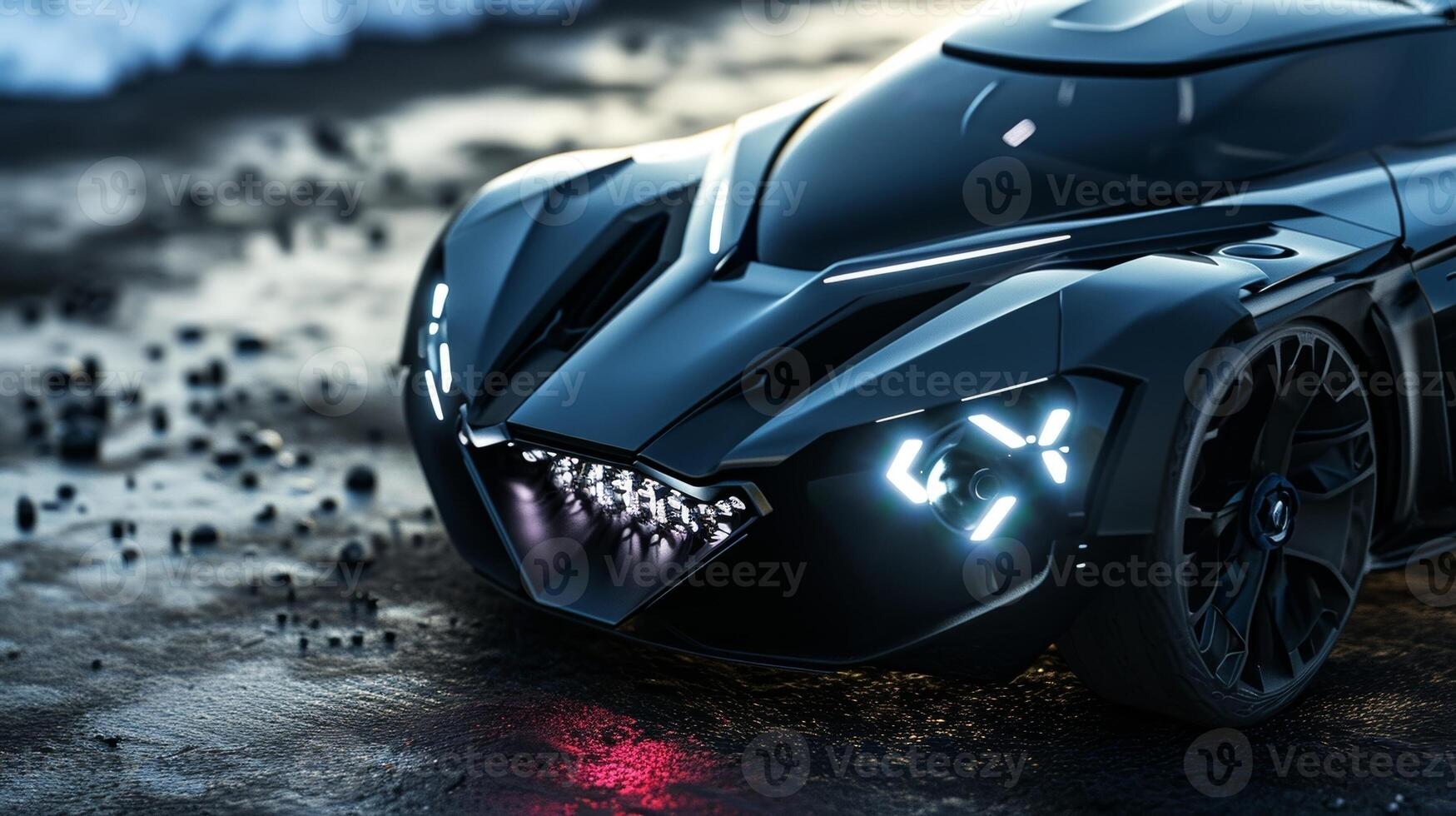 In this shot we see a pair of headlights with a funky and angular design featuring a mix of glossy and textured materials. The headlights are also equipped with rotating beam photo