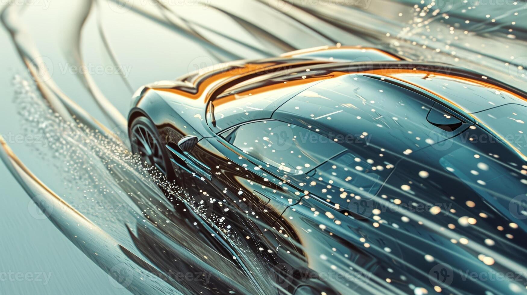 A zoomedin view of the wind hitting the windshield and creating small eddies as it flows over and around the car photo