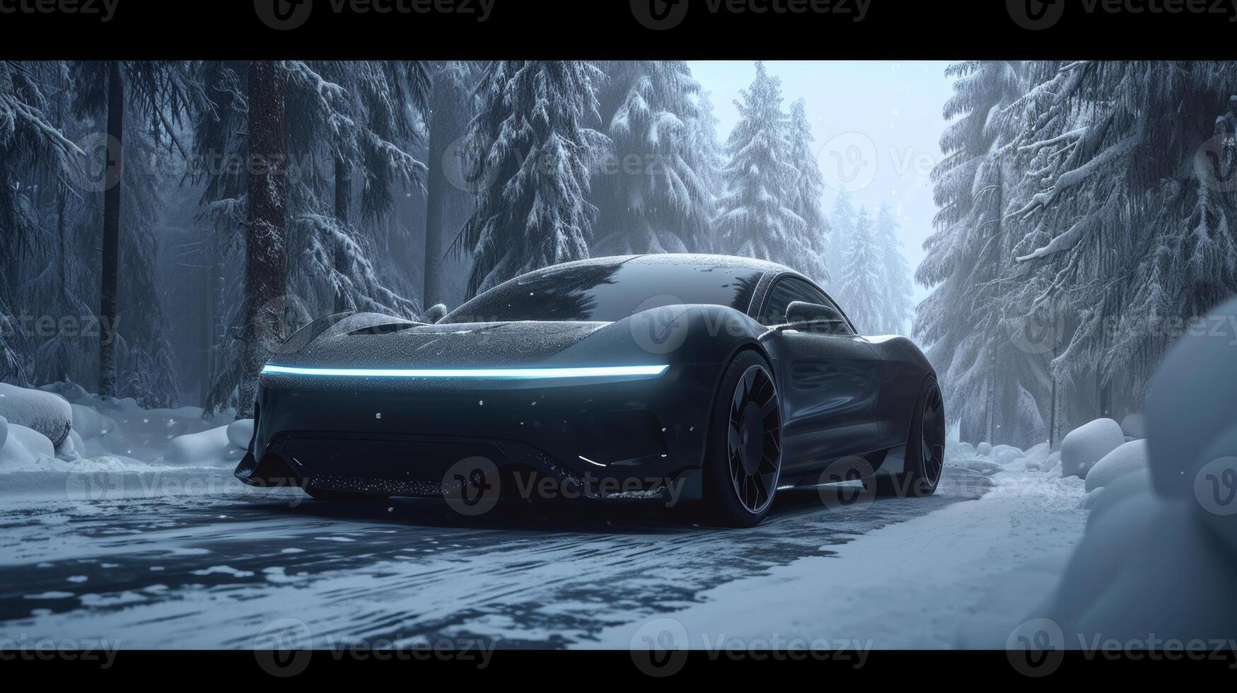 The headlights create a cozy and inviting atmosphere in the midst of the cold and snowy conditions with their warm glow giving a sense of comfort in the wintry world outside photo