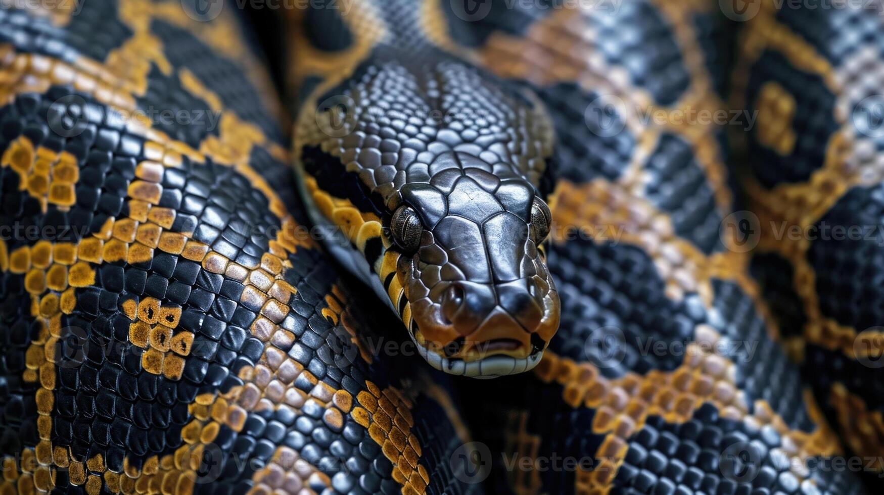Closeup of the intricate patterns on an anacondas skin perfectly designed to camouflage and blend in with the surrounding wetland environment photo