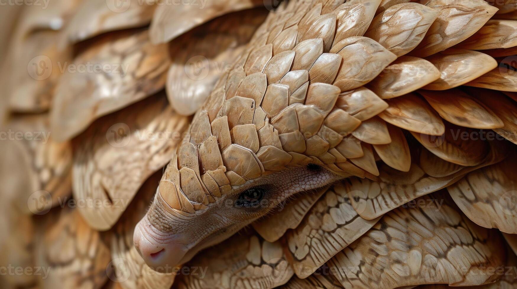 Closeup of the intricate patterns and textures of a pangolins scales as it curls into a ball for selfpreservation photo