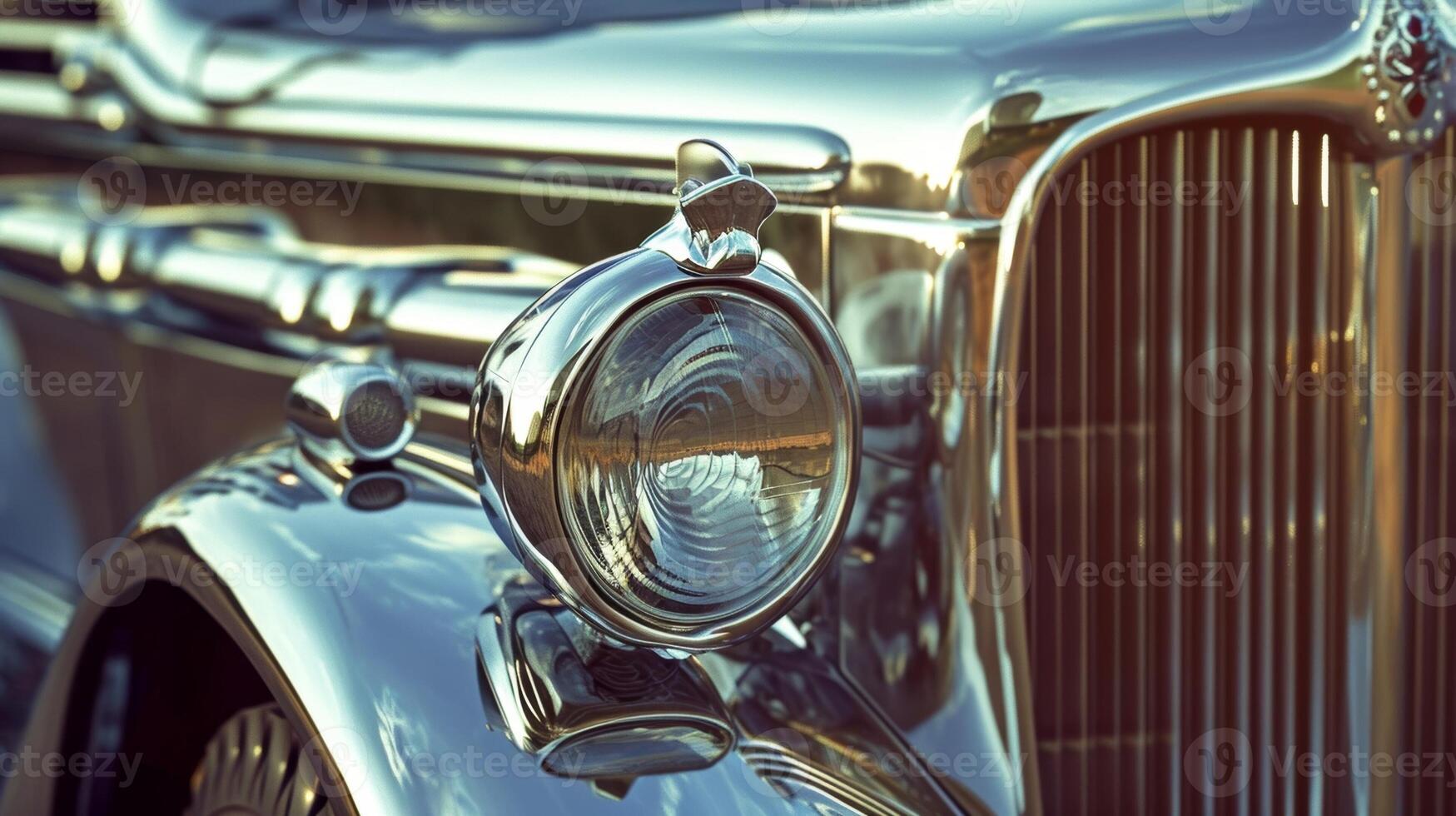 The tight shot of a clic trucks front per with its shiny chrome finish and rugged design embodying the toughness of vintage vehicles photo